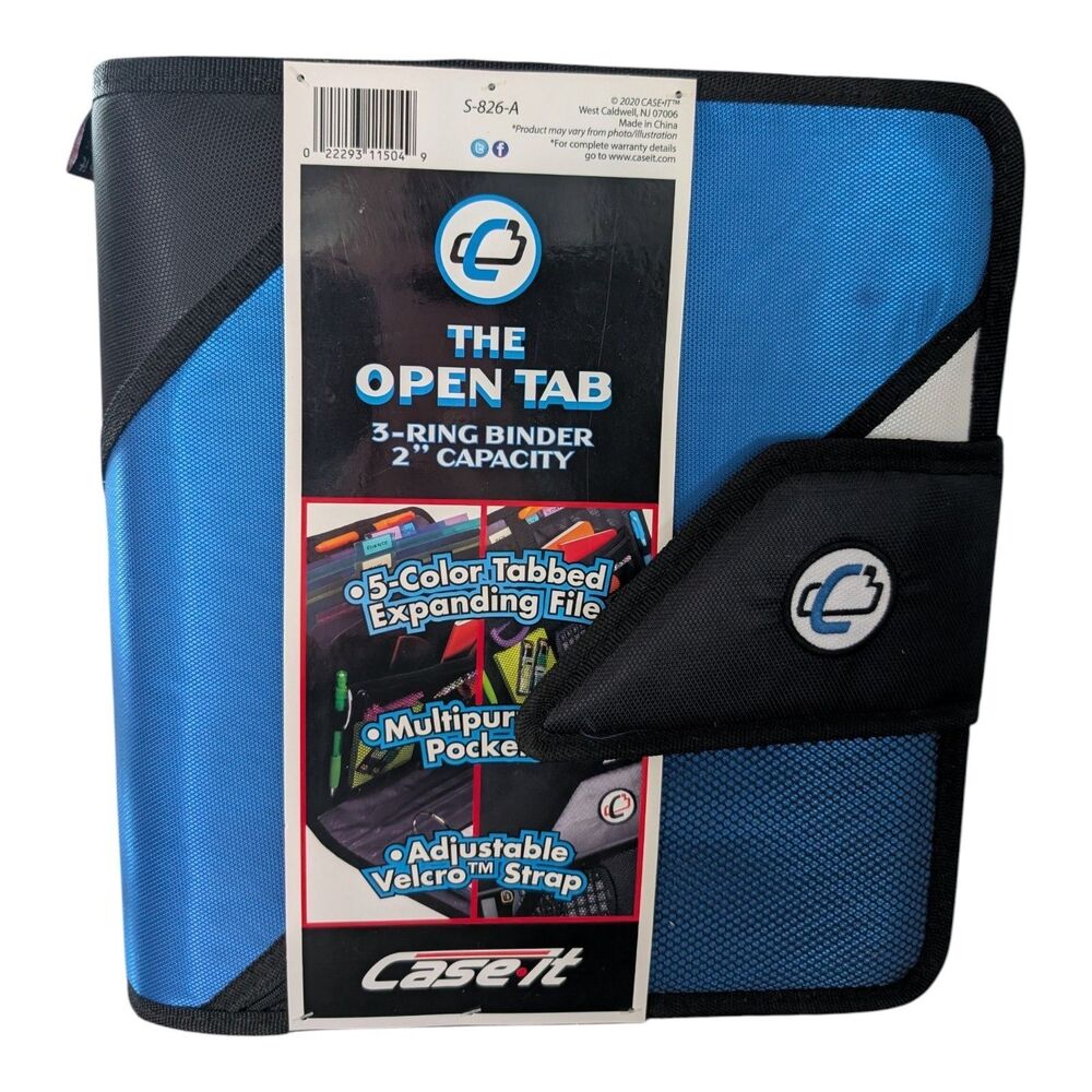 Case-it The Open Tab 2 Inch 3-Ring Zipper Binder Blue S-826-A New